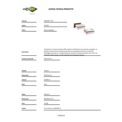 Scatola archivio Sei Rota Memory X File 56x37 cm dorso 27,5 cm bianco 673200